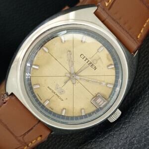 Vintage 1975 Citizen V2 Manual Mens Silver Watch W/date & Patina accents